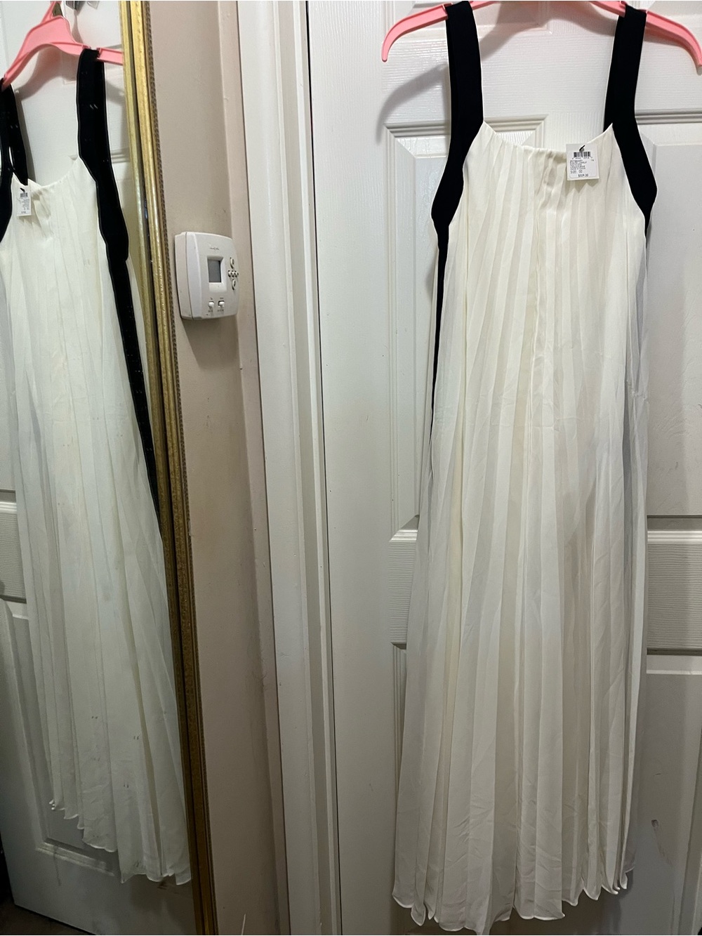 Club Monaco White Pleated jumpsuit with Black Straps